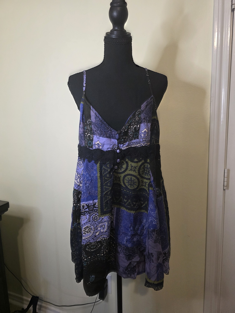 Urban Outfitters Purple Patchwork Lace-Trim Cami